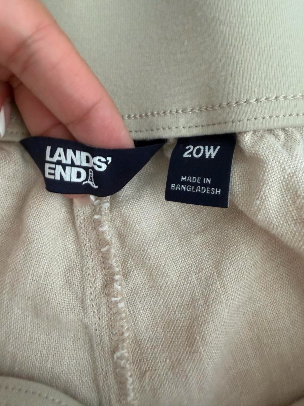 Lands End Plus Size 20 Linen Wide Leg Pants Beige Pull On Pockets Coastal Resort - Picture 3 of 9